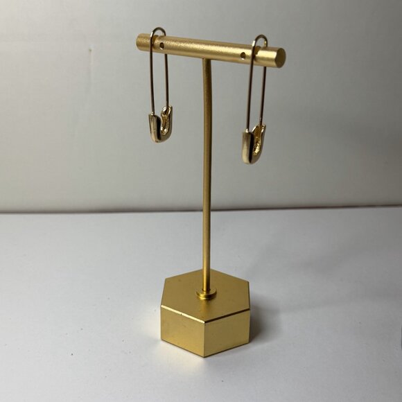 Gold Safety Pin Earrings Surgical Steel NWT - Picture 2 of 4